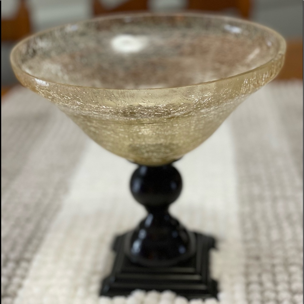 Clear Crackle Glass Stemmed Bowl
